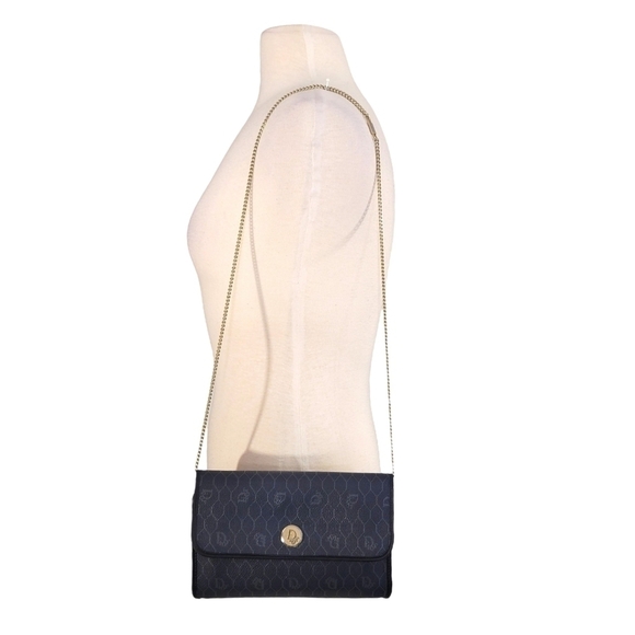Christian Dior Vintage Navy Blue Monogram Clutch / Chain Shoulder Bag - Picture 1 of 13